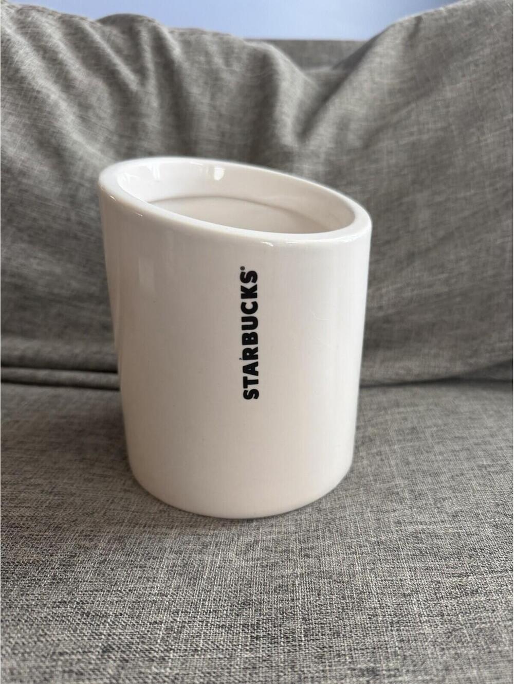 Starbucks Ceramic Coffee Scoop Utensil Holder Tool Crock 12oz White Logo 2012